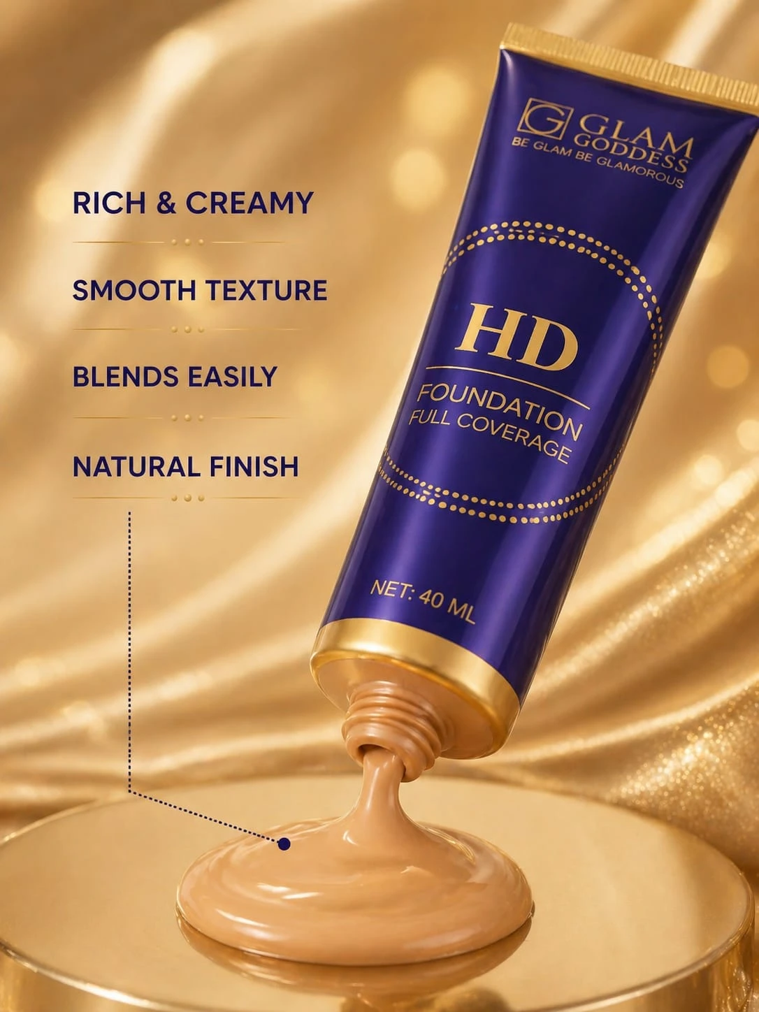 Glam Goddess HD Full Coverage Foundation – Natural Finish Liquid Foundation (40ml)