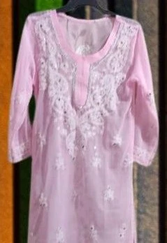 Pink lucknowi embroidered kurti
