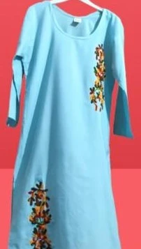 Sky Blue A-Line Embroidered Kurti