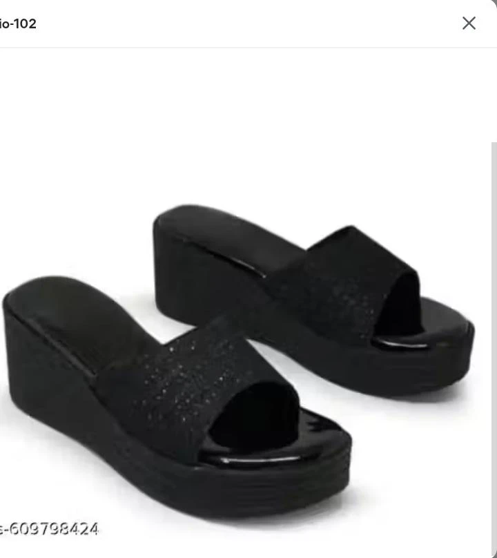 Women's Black Glitter Wedge Heel Slip-On Sandals