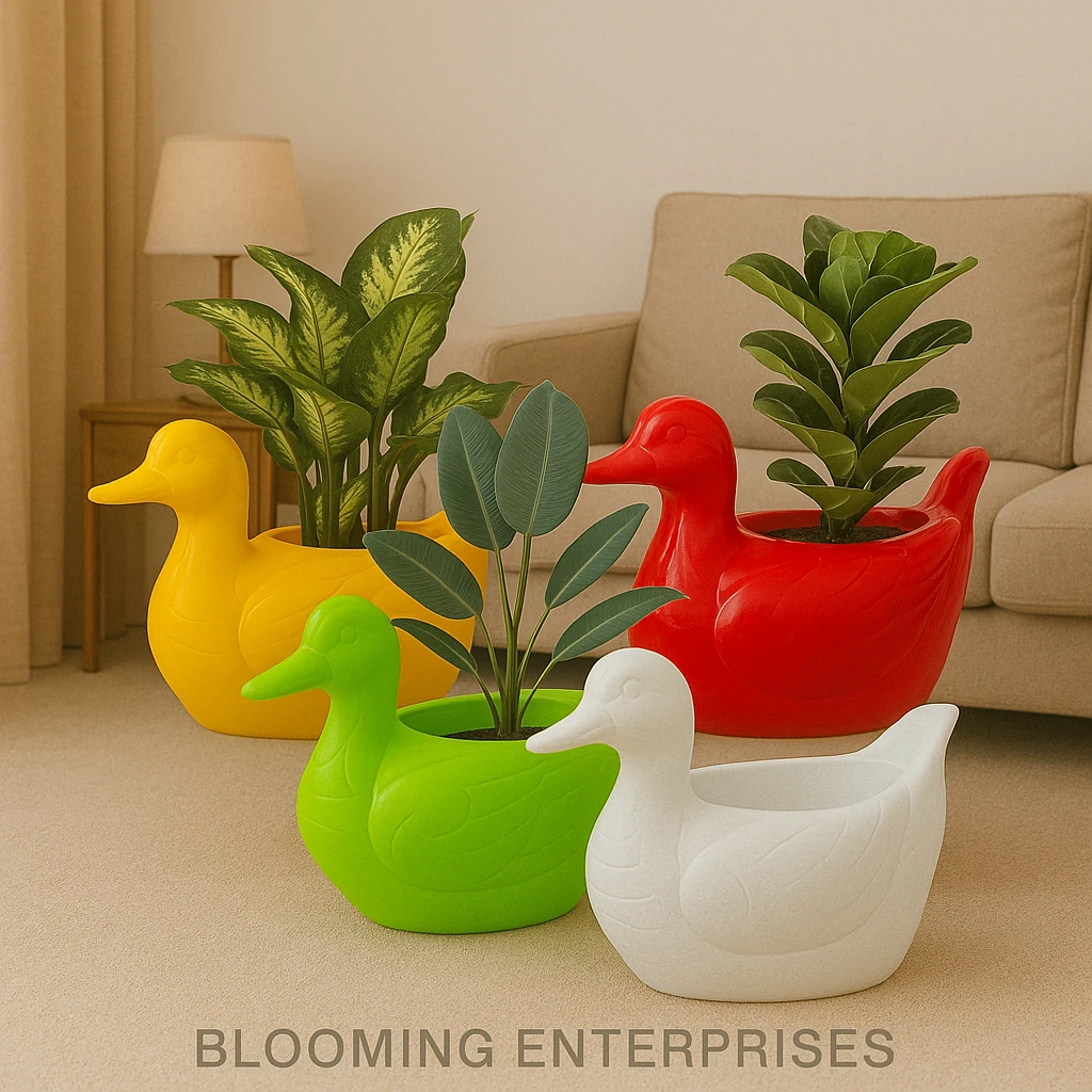 Duck Shaped Plastic Flower Pots, Unique and Charming Planters, Ideal for Indoor and Outdoor Gardening or Gifting Purpose | Plastic Duck pot Plant Container Set | Decorative Indoor and for Outdoor Plastic Fancy Designer Duck Planter Pot/ Planters Pack of 4