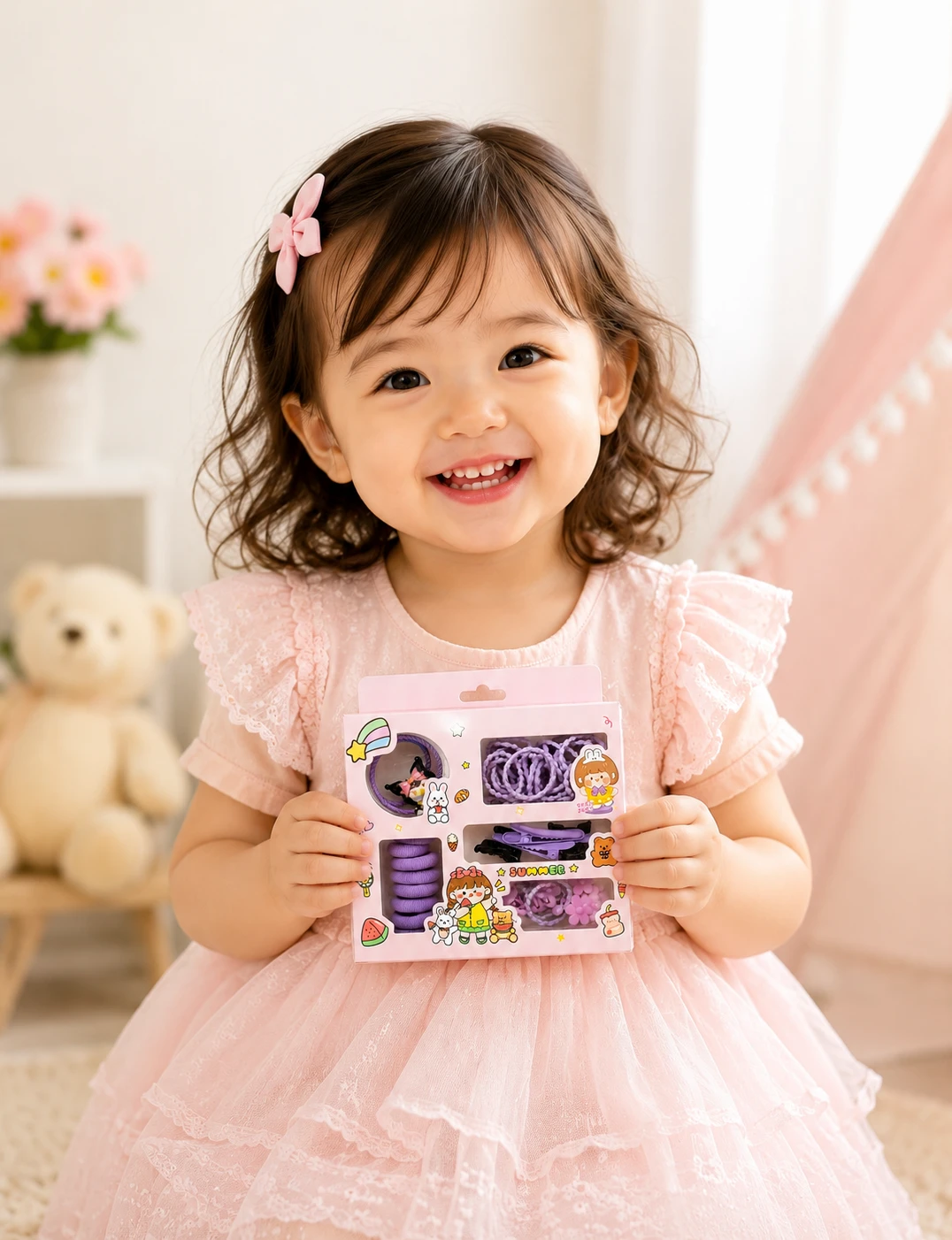 Kids Hair Accessories Set for Girls | Hair Clips, Hair Bands & Rubber Bands Gift Box
