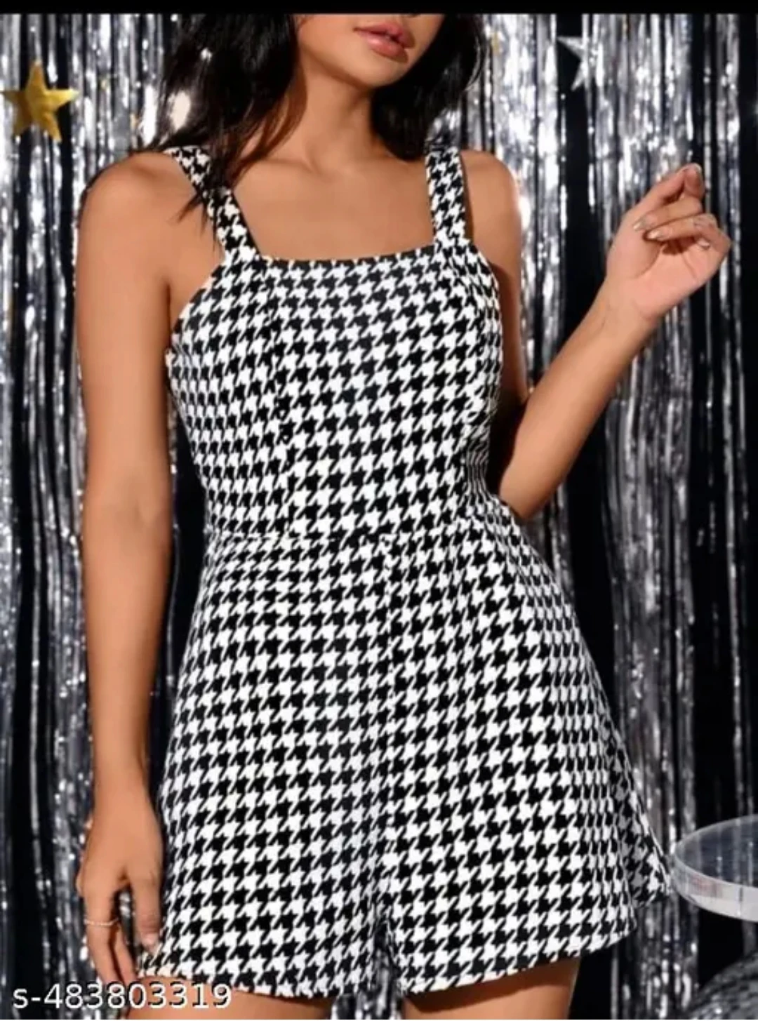 Women's Black and White Houndstooth Romper Playsuit