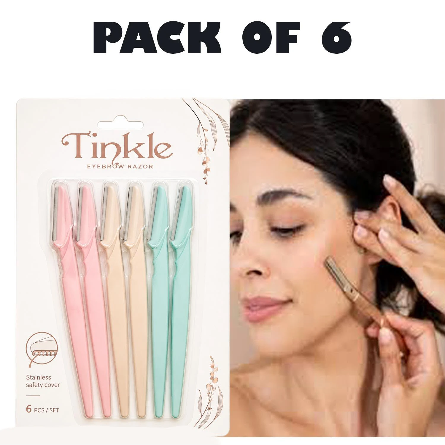 Tinkle Eyebrow Razor Pack of 6 | Facial Hair Remover Razor for Women | Eyebrow Trimmer | Stainless Steel Safety Blade