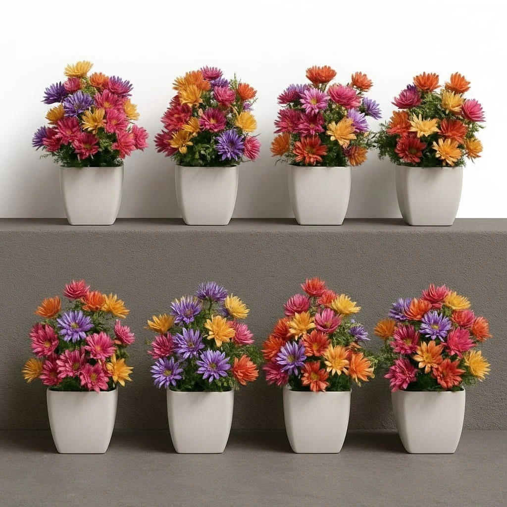 Mini Artificial Potted Plants Set – 8-Piece Colorful Decorative Bonsai