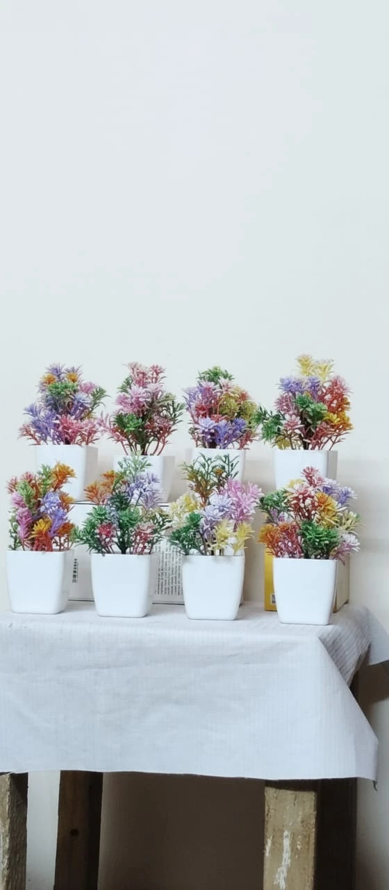 Mini Artificial Potted Plants Set – 8-Piece Colorful Decorative Bonsai