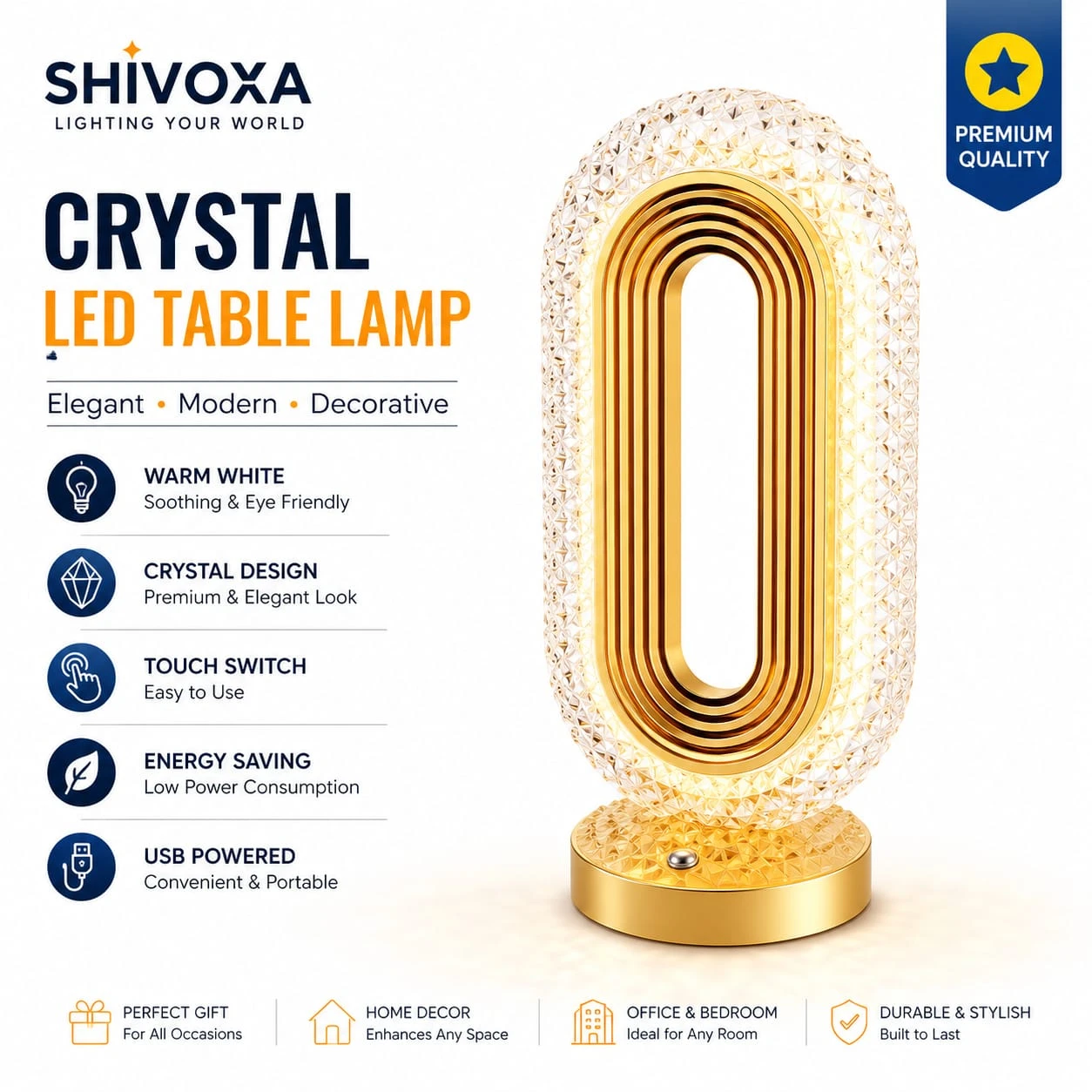 Modern USB-Powered Decorative Desk Lamp with Touch Control