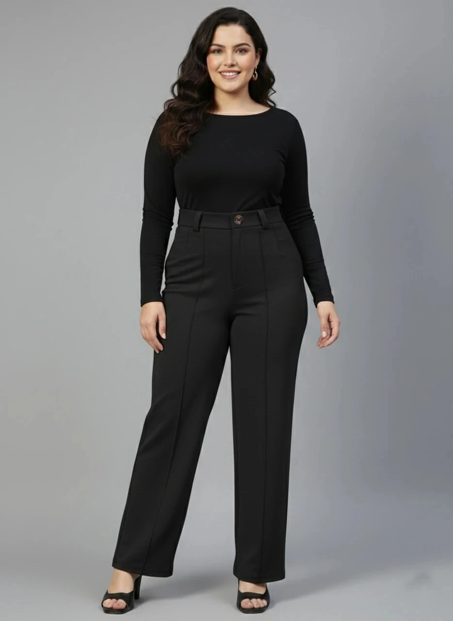 Women's Straight Fit Front Line Formal Pants with Pockets