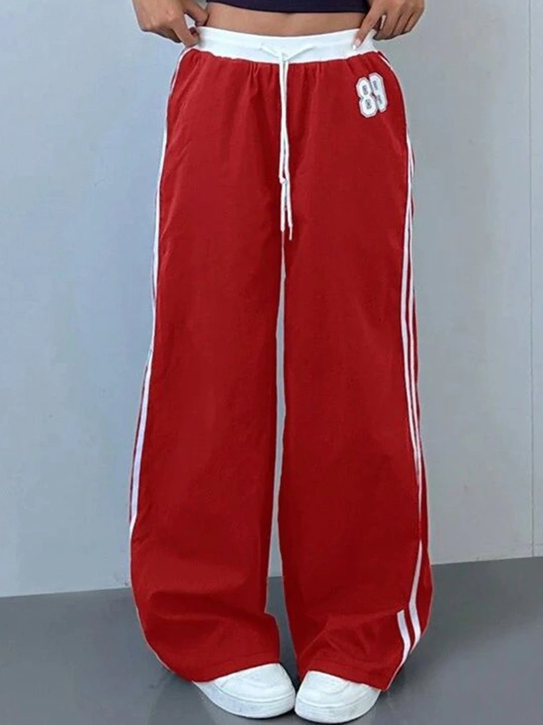 Trendy Sporty Women's Red Wide-Leg Track Pants