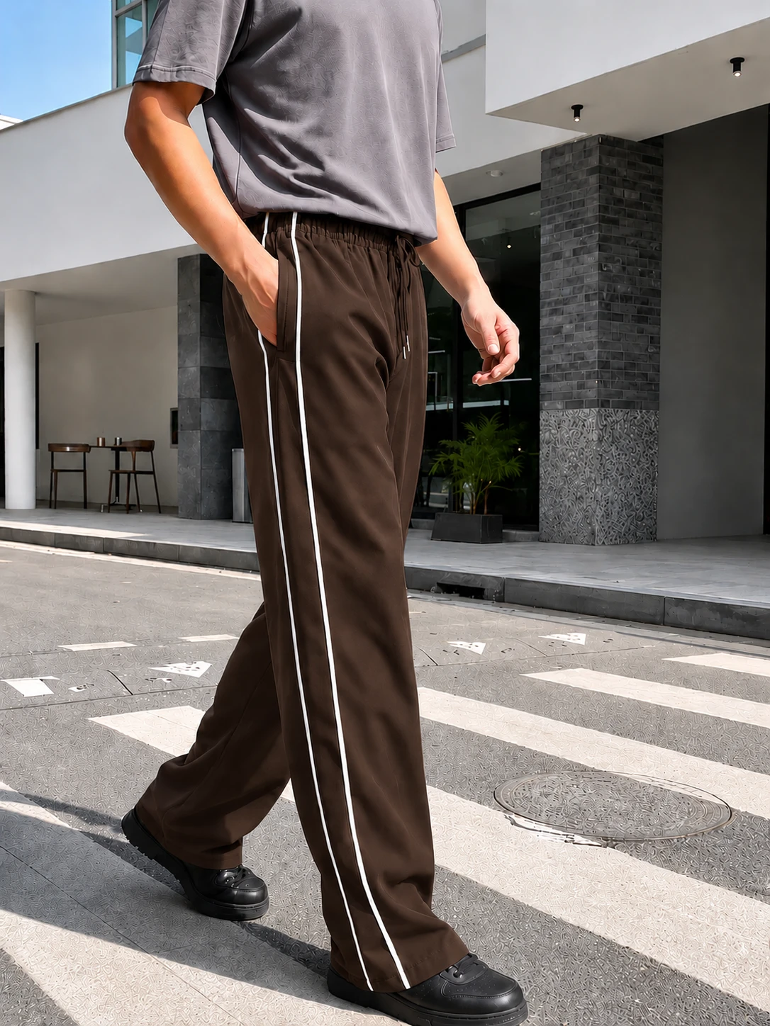 Trendy Sporty Men's NS Lycra Straight Fit Lower | Double White Side-Stripe Athletic Track Pants