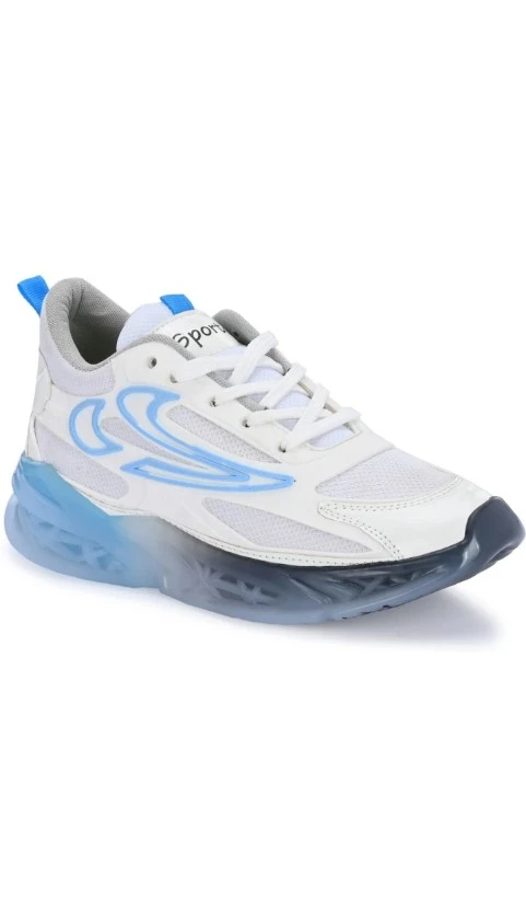 Men’s Chunky Mesh Sport Sneakers – White with Translucent Gradient Sole