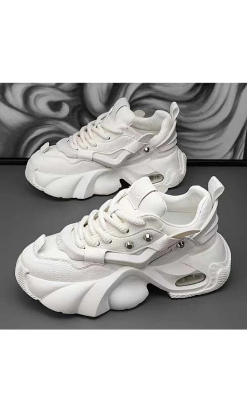 Futuristic Sculpted Wedge Trainers – Monochrome White