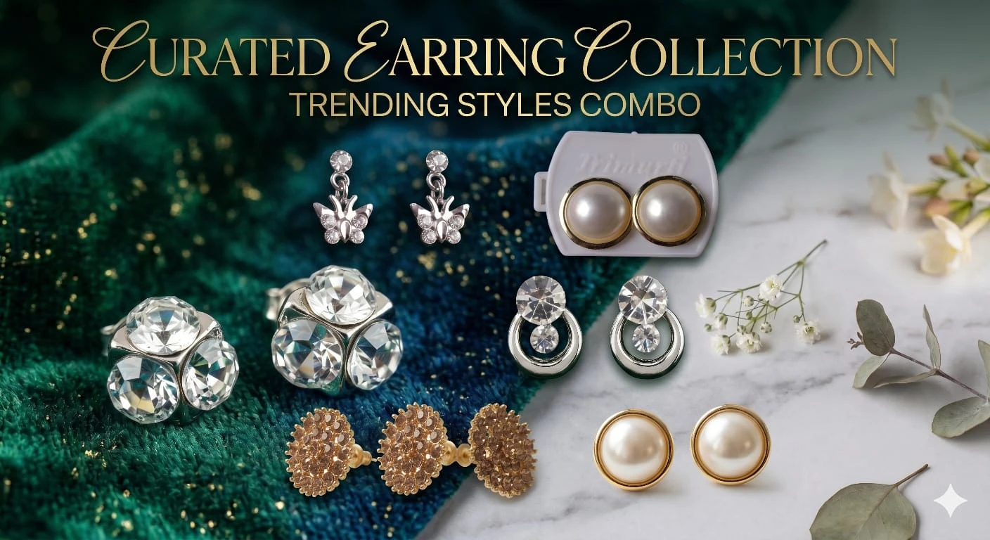 CrystalL Pearl & Butterflyy Studs Combo 5 Pairs