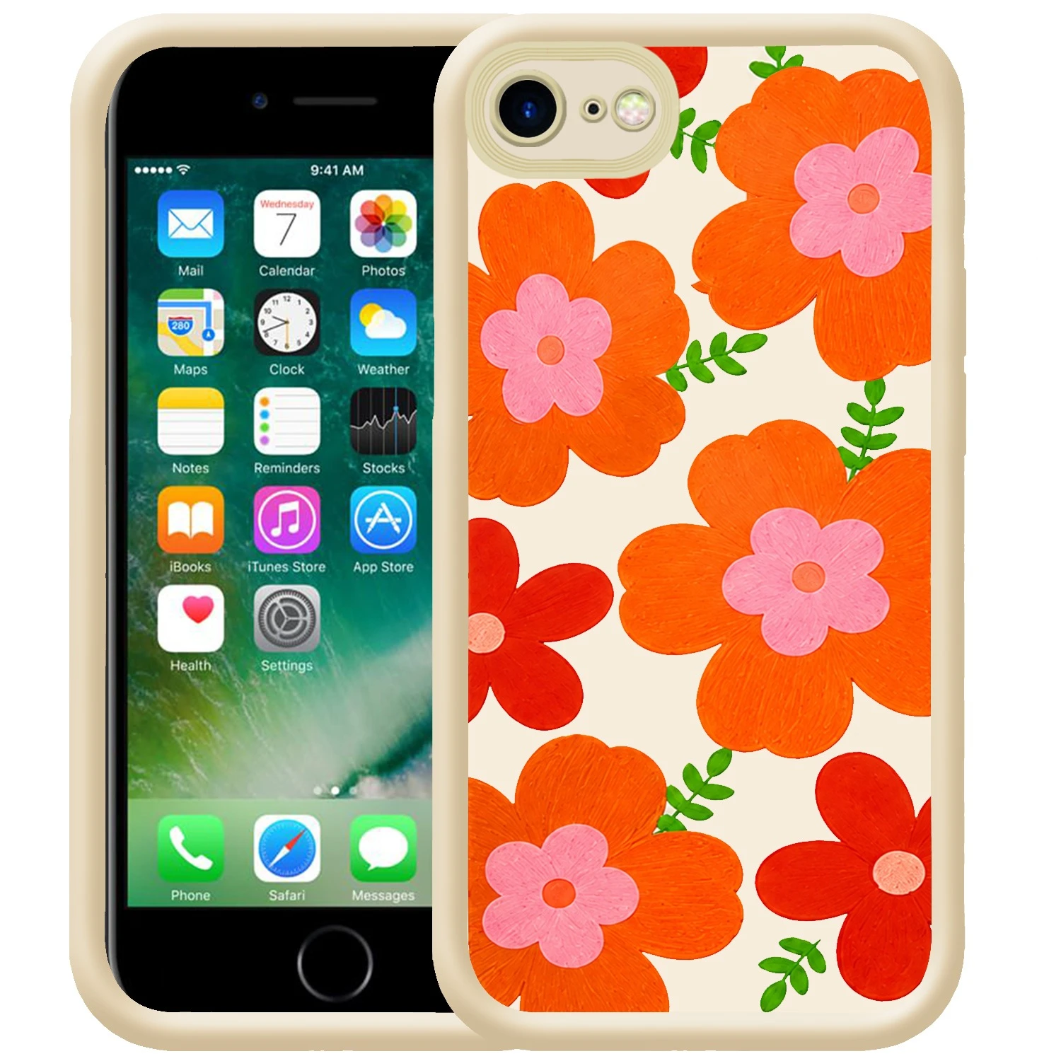 Orange Floral Printed Mobile Back Cover