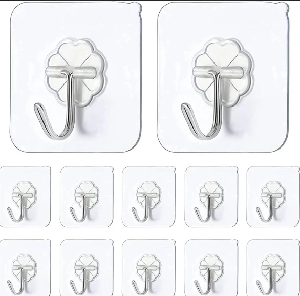 20 Pics Drill Free Heavy Duty Self Adhesive Hooks for Wall, Kitchen, Bathrooms, Clothes Hanger, Key Hanger
