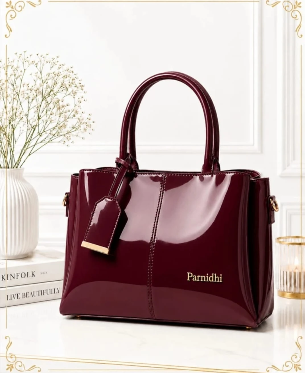 Women's Patent Leather Handbag for Women | Glossy Tote Bag with Detachable Sling Strap | Zip Closure | Spacious Multi Compartment Shoulder Bag for Office, College, Travel & Shopping