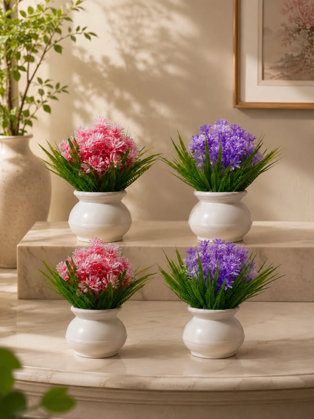Mataka pot with small Artificial flowers set of 4