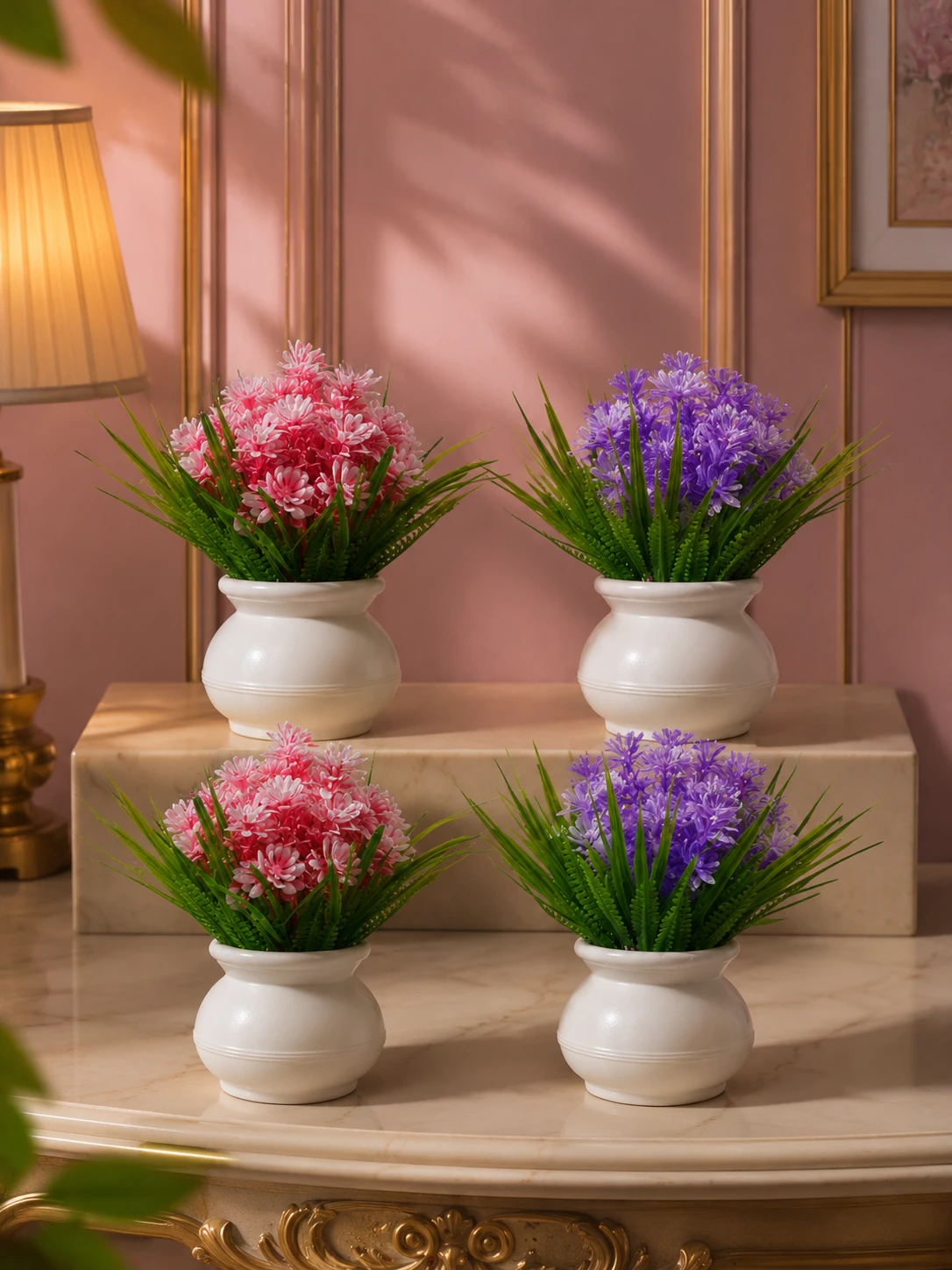 Mataka pot with small Artificial flowers set of 4