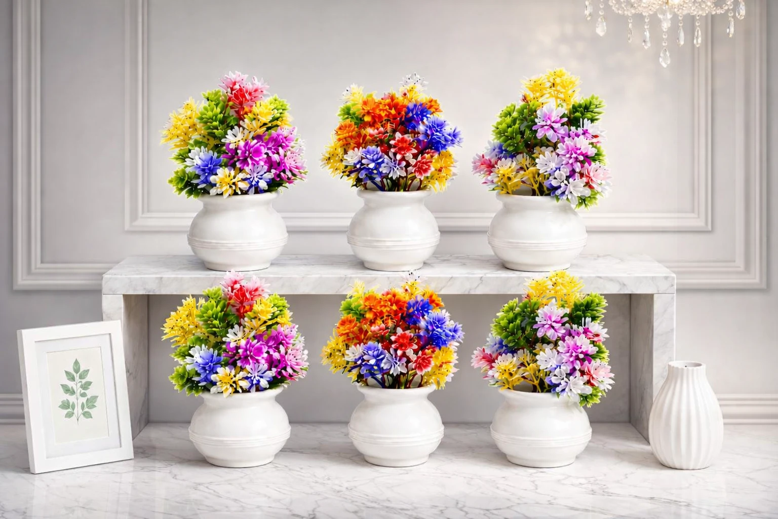Mataka pot with small Artificial flowers set of 6