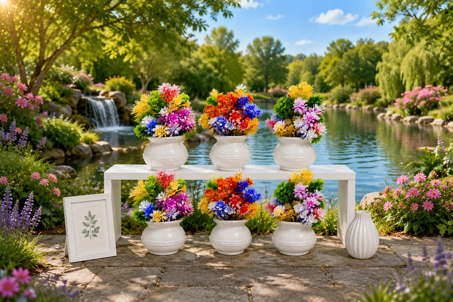 Mataka pot with small Artificial flowers set of 6