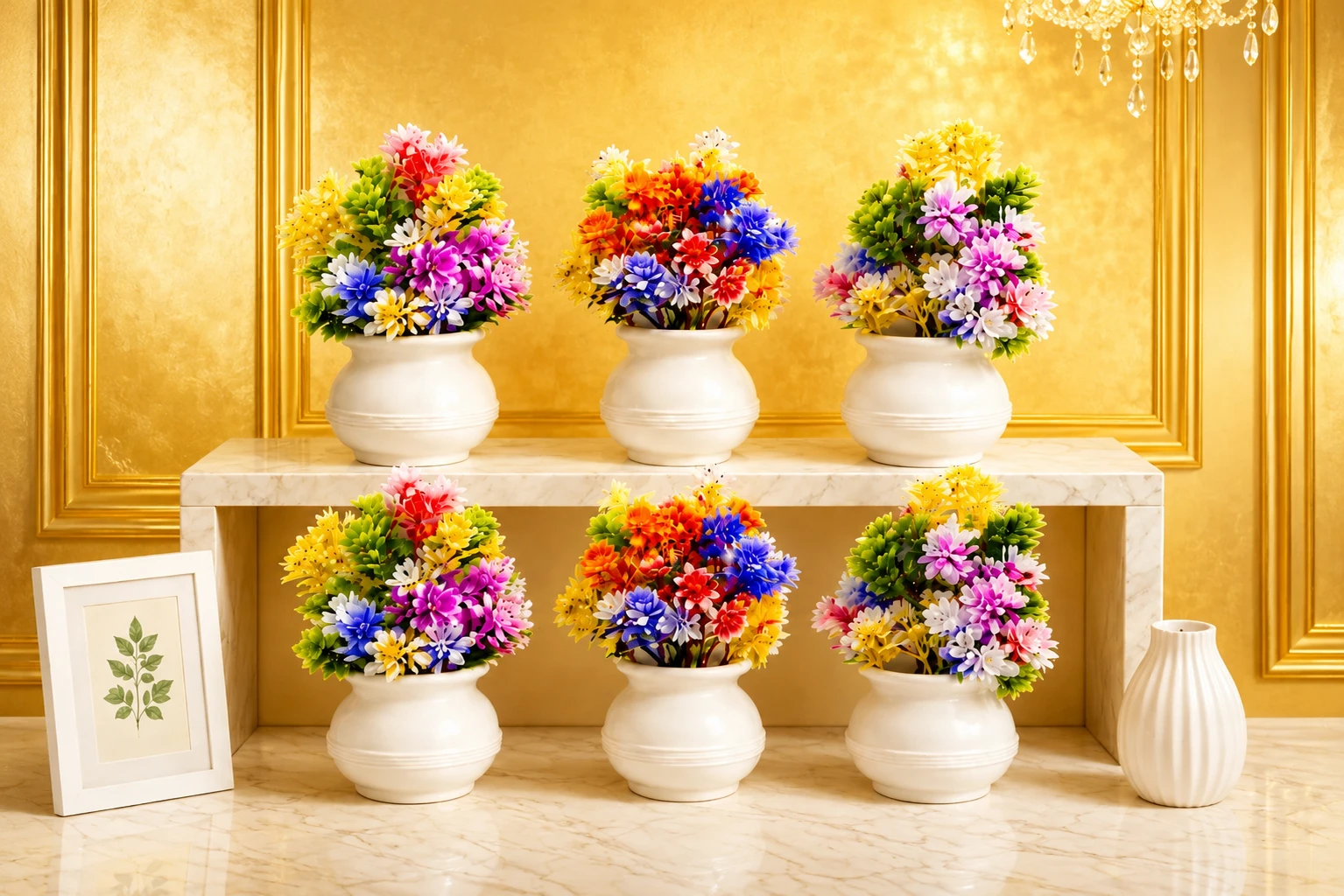 Mataka pot with small Artificial flowers set of 6