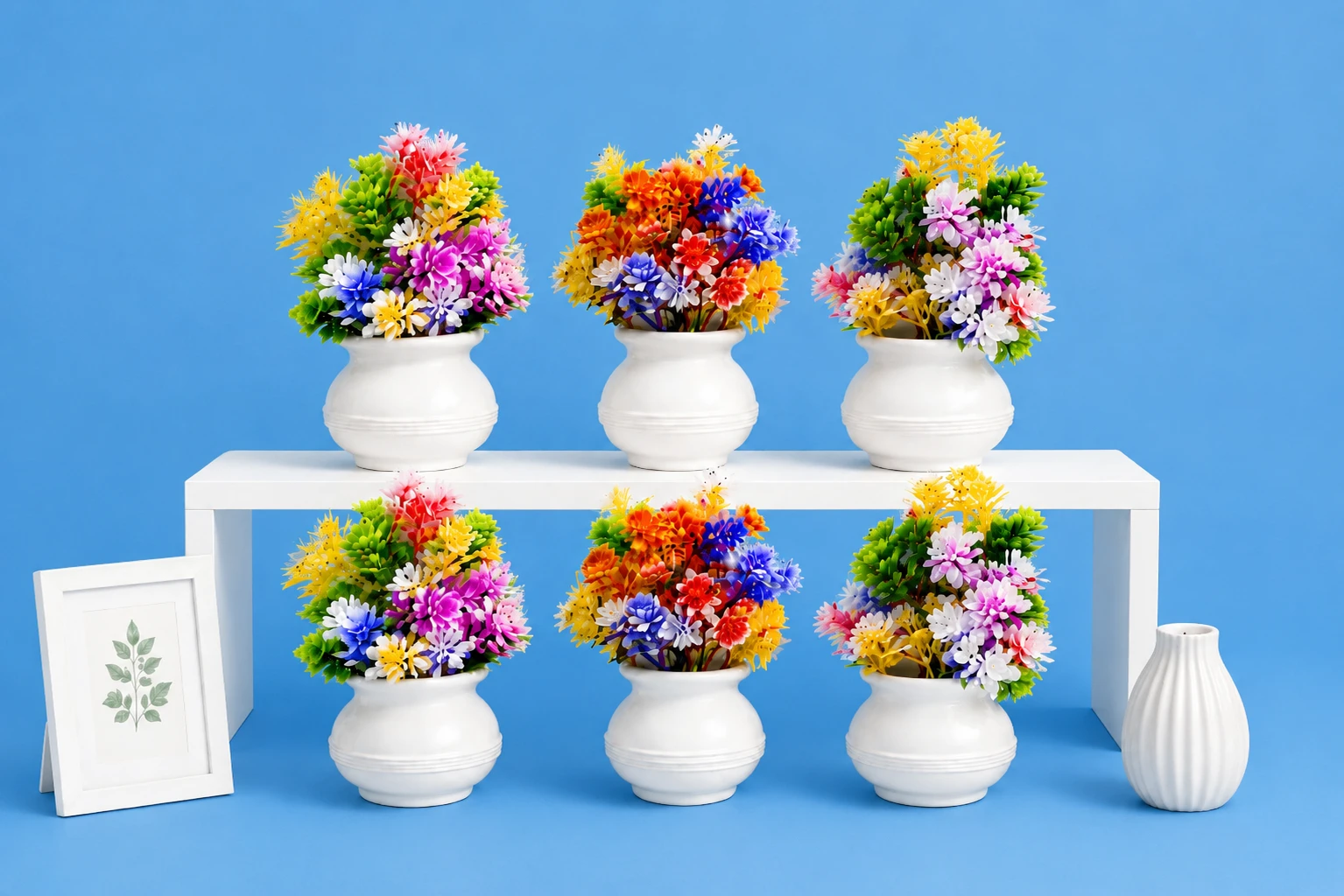 Mataka pot with small Artificial flowers set of 6