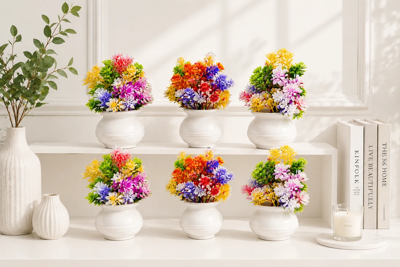 Mataka pot with small Artificial flowers set of 6