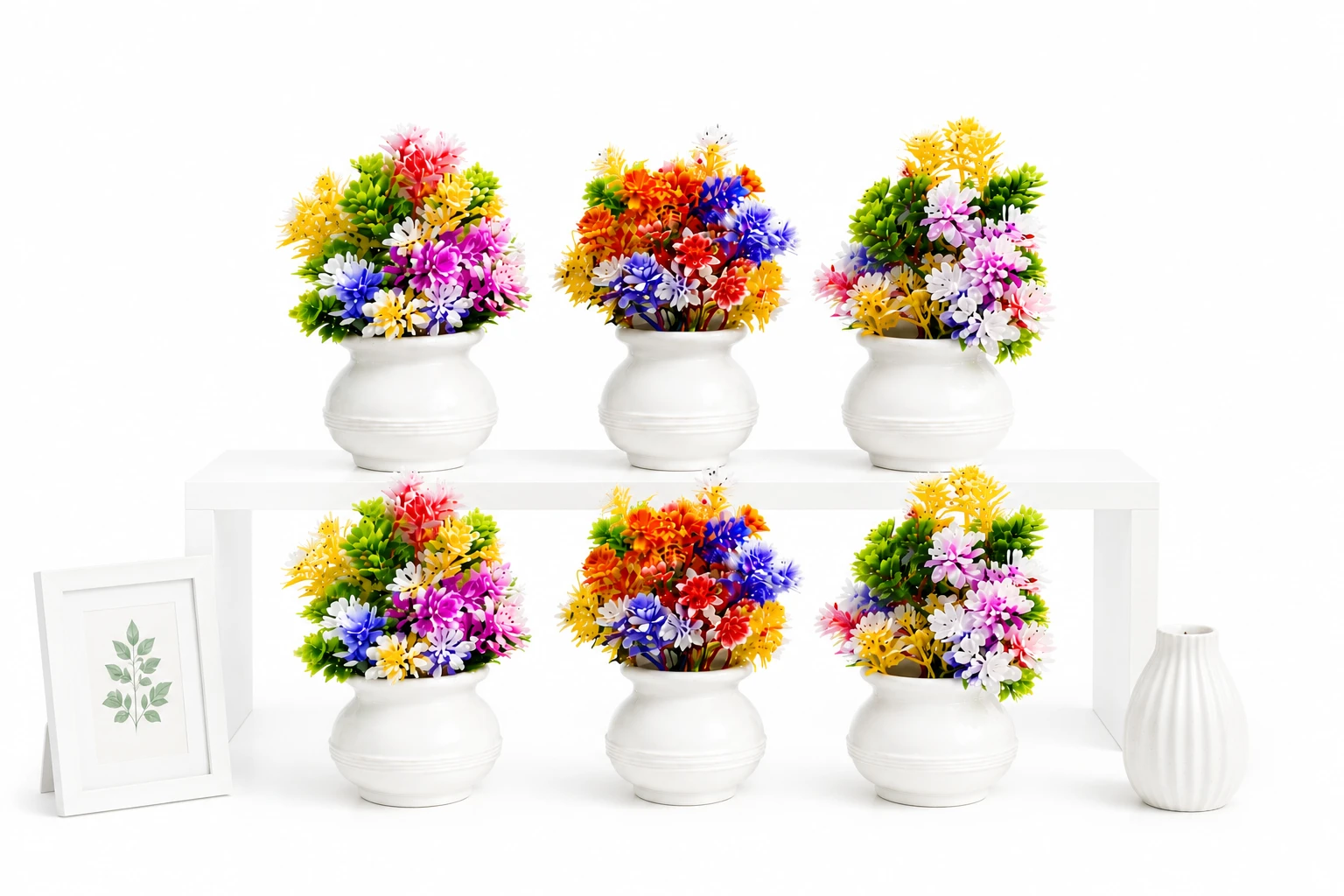 Mataka pot with small Artificial flowers set of 6
