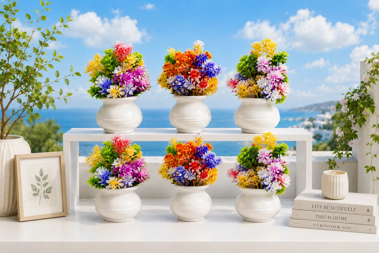 Mataka pot with small Artificial flowers set of 6