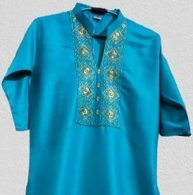 Ethnic Turquoise Blue Women's Embroidered Kurti