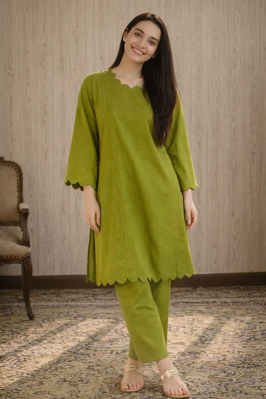 Olive Green Women's Kurta Pant Set