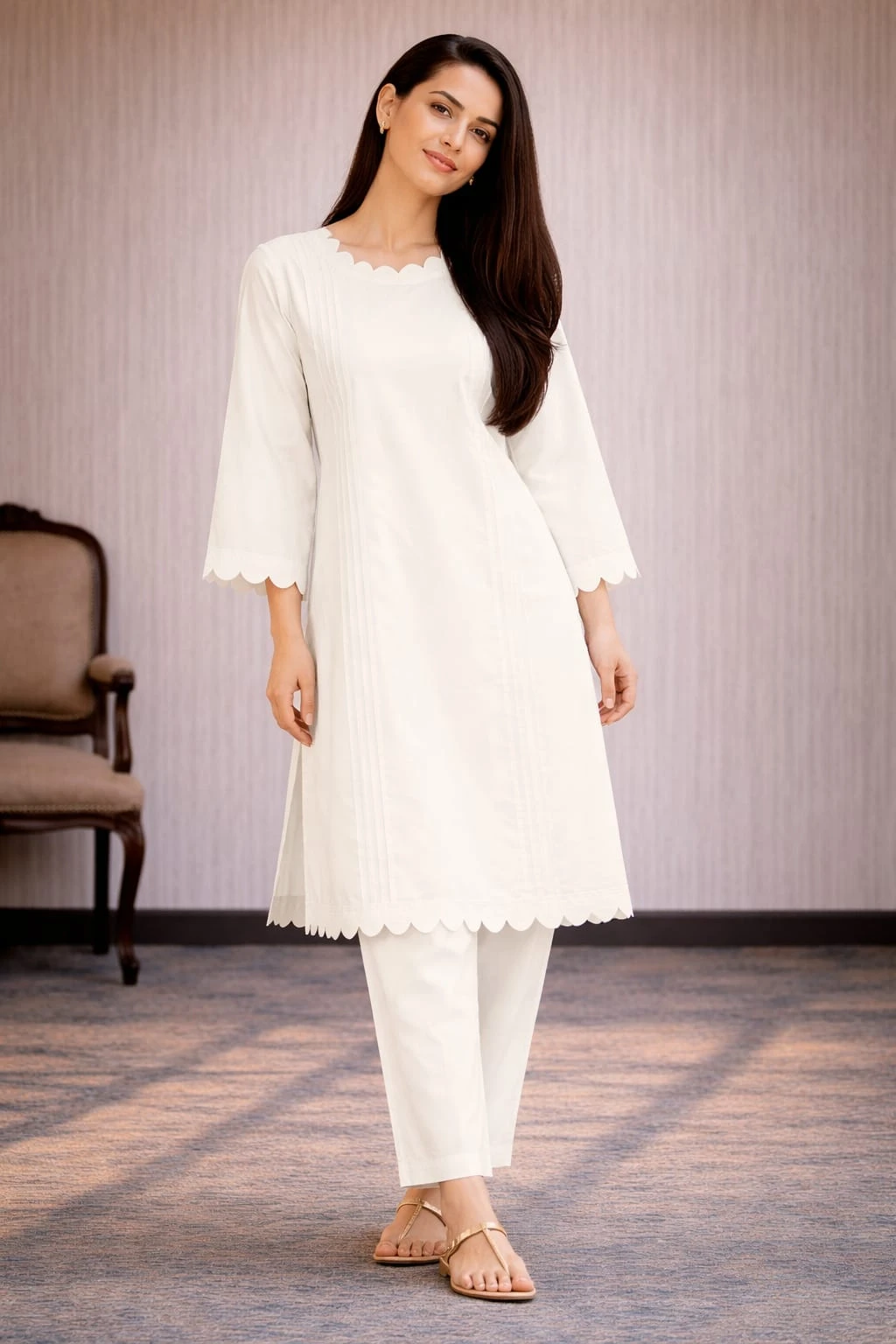 White Women's Cotton Kurta Pant