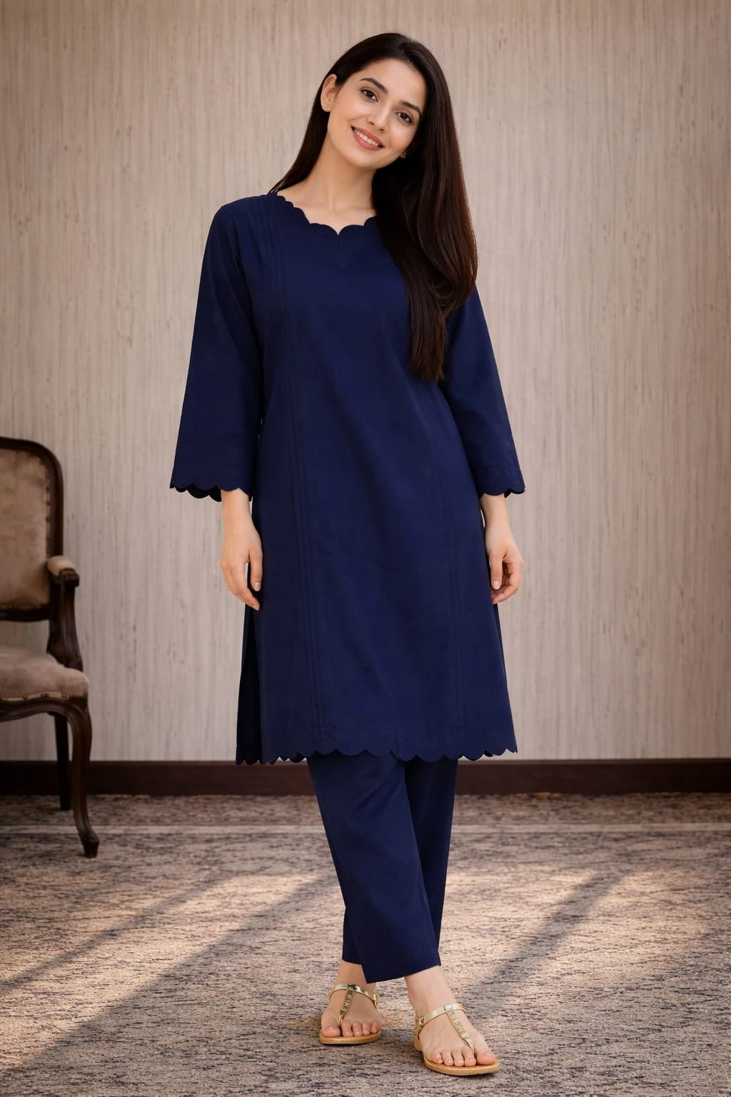 Blue Women's Cotton Kurta Pant Set