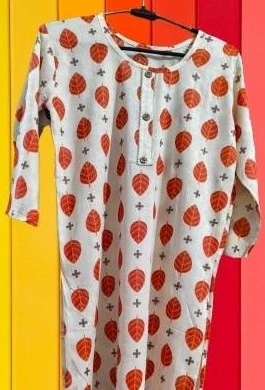 Cream Floral Print Cotton Straight Kurta