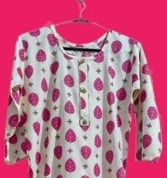 Pink Floral Print Cotton Straight Kurti