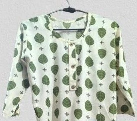 Green Floral Print Cotton Straight Kurti