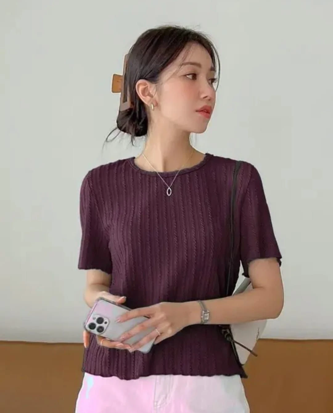 Solid purples casual top for women