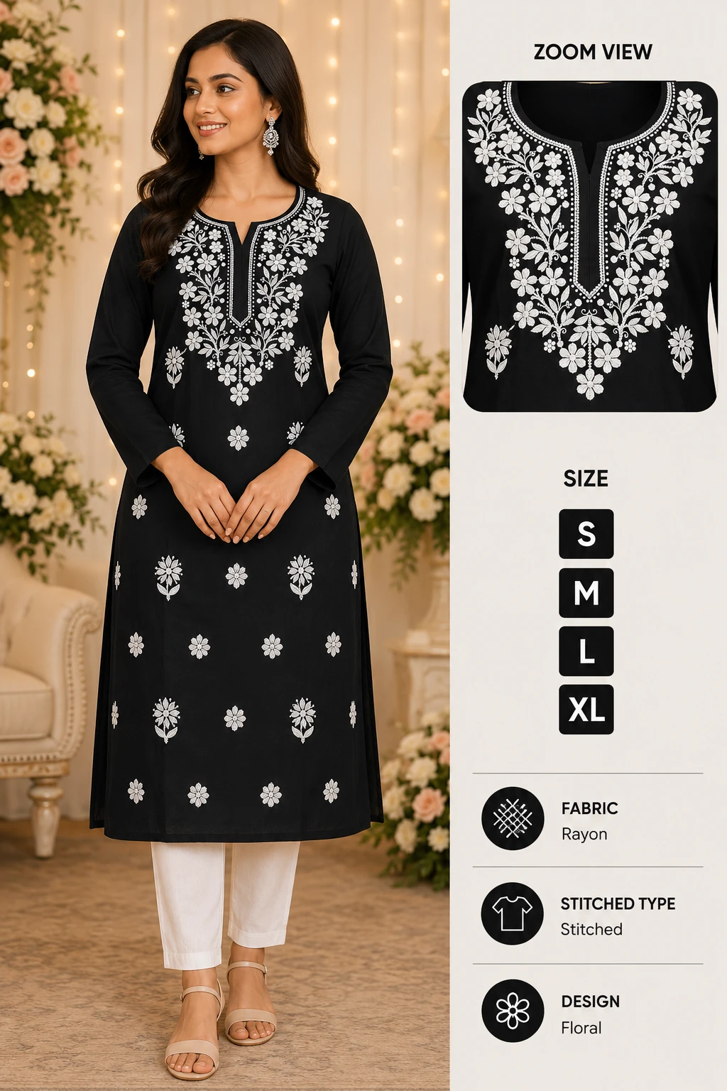 WOMEN FASHION STYLISH CHIKANKARI KURTI MACHINE WORK