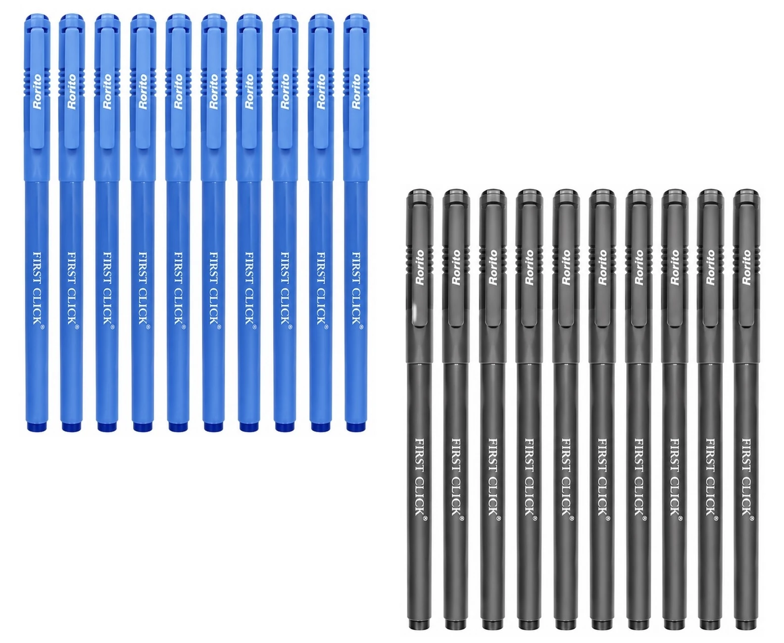 FIRST CLICK Fiberpoint Fibre Tip Blue 10 Black 10 Gel Pens, Set of 20 Pens, Waterproof Ink Fiber Point Exam Writings pen