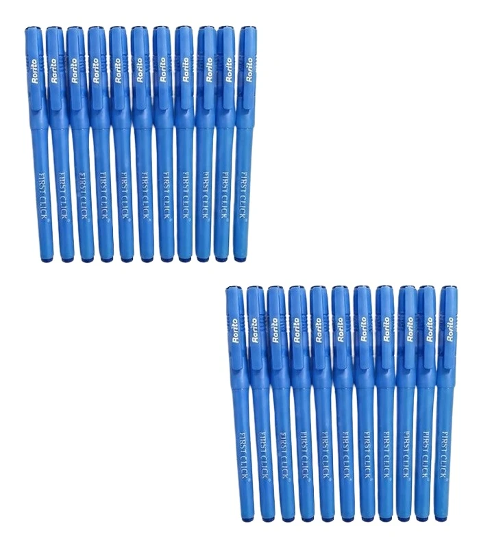 FIRST CLICK Fiberpoint Fibre Tip Blue Gel Pens, Set of 20 Pens, Waterproof Ink Fiber Point pen