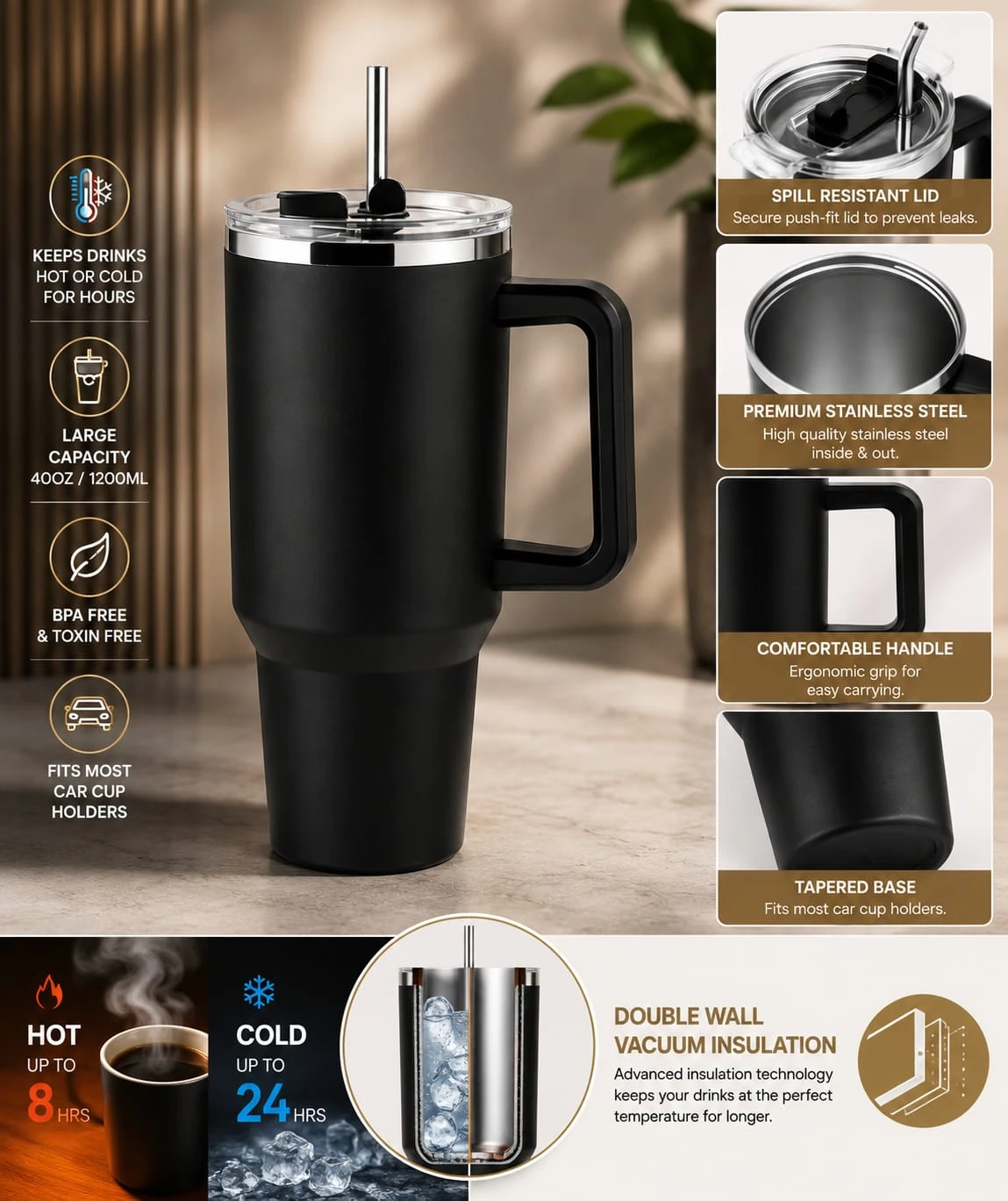 Hot & Cold Thermal Mug (Black)