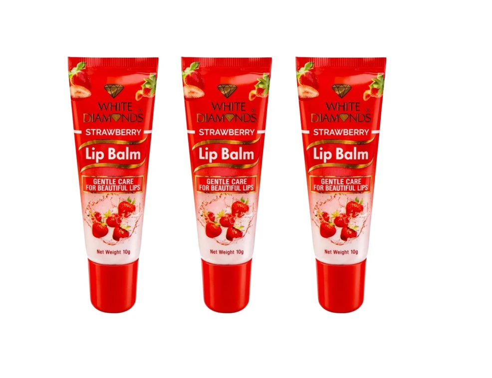 White Diamonds Strawberry Lip Balm 10g Pack of 3 | Moisturizing Lip Care | Helps Keep Lips Soft, Smooth & Hydrated | Daily Use for Dry & Chapped Lips