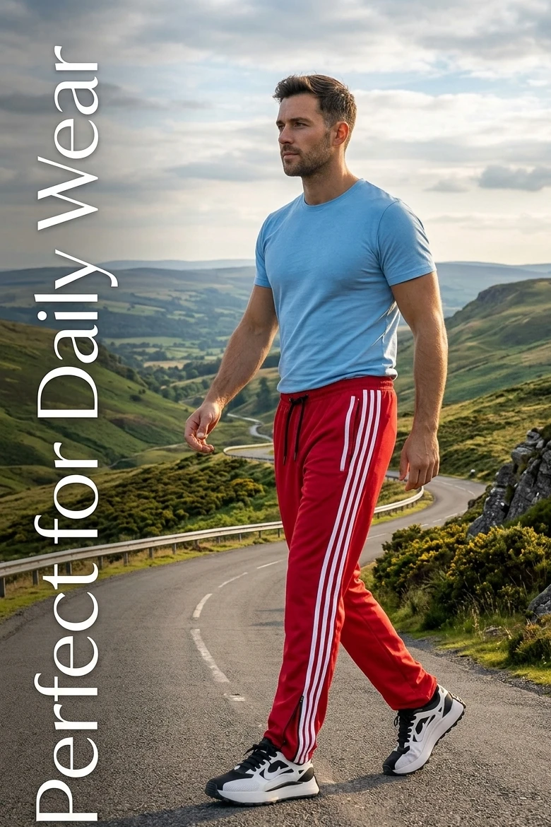 Men's Athletic Lower with White Side Stripes| Ankle Zip Track Pants | Polyester Lycra | Elastic Drawstring Waist | Casual & Sports Wear | Bite & Style
