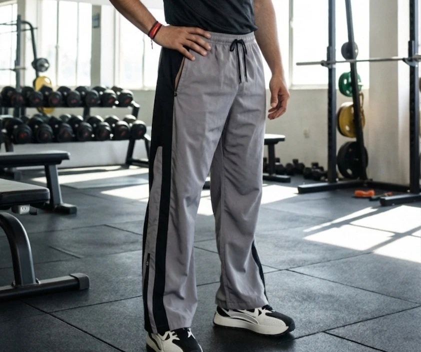 Men's Track Pants | Light Grey Colorblock | NS Lycra | Relaxed Fit | Ankle Zip | Gym & Sports Lower