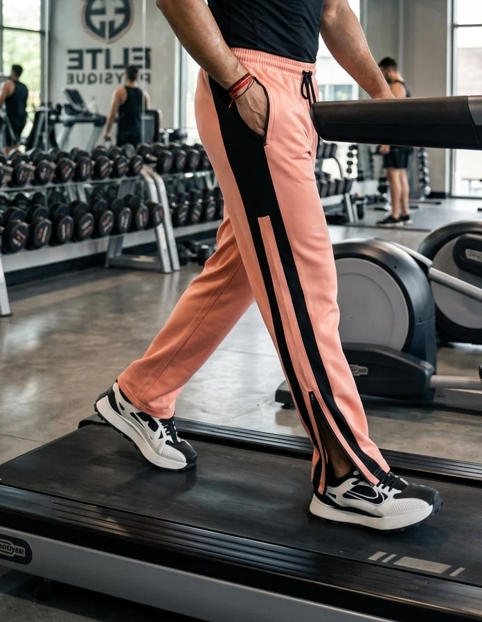 Men's Track Pants | Peach Colorblock | NS Lycra | Relaxed Fit | Ankle Zip | Gym & Sports Lower