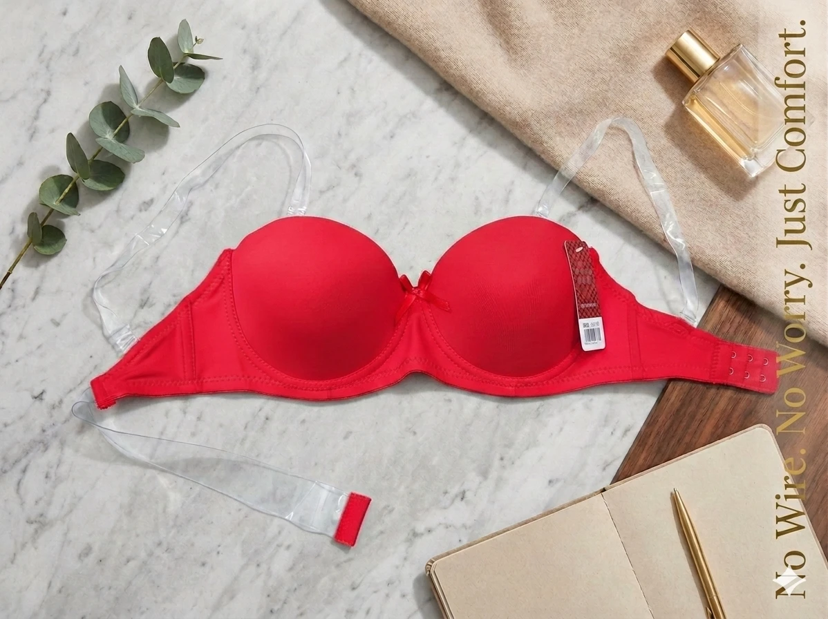 Bold Red Padded Underwire Clear Strap Bra Party Special Occasion