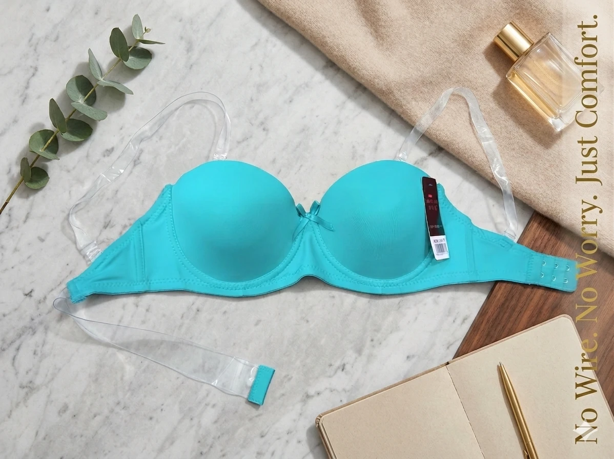 Women's Teal Padded Wired Push-Up Bra | Backless Style with Transparent Straps | Half Coverage | T-Shirt & Party Wear Bra |