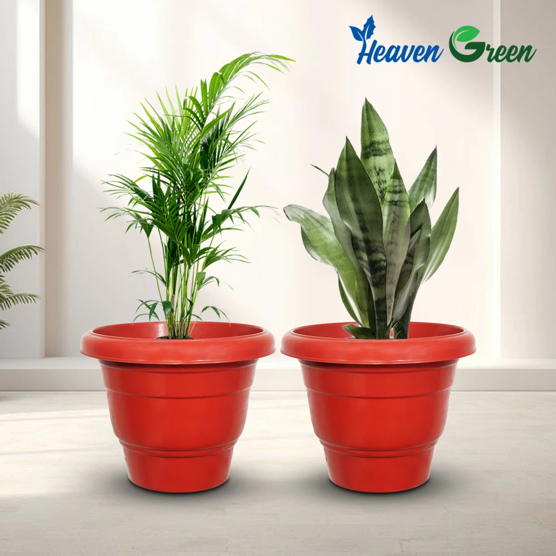 Heaven Green 8 Inch Plastic Flower Pot for Home & Garden Plants | Heavy Duty Round Planter Pot for Indoor Outdoor Gardening | UV Resistant Lightweight Decorative Nursery Gamla for Balcony Living Room Terrace Office (Pack of 2 Red)