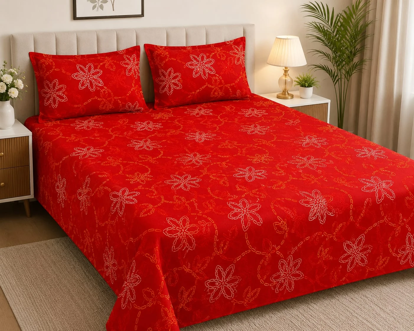 Floral Double Bedsheet with 2 Pillow Covers | Soft Printed King Size Bedsheet for Bedroom