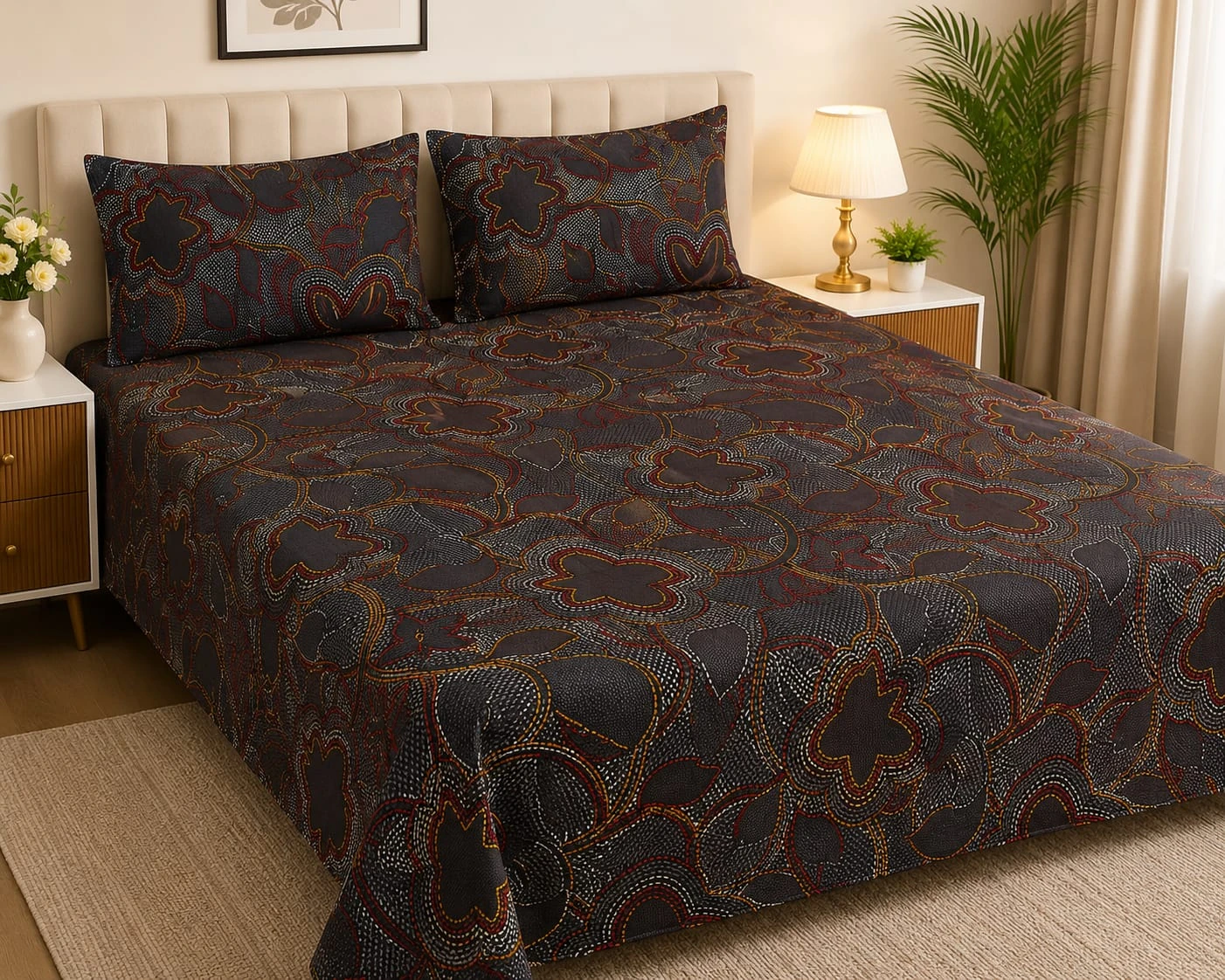 Premium King Size Double Bedsheet with 2 Pillow Covers | Soft Floral Printed Bedding Set